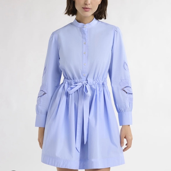 Free Assembly Women’s Cotton Tie Front Mini Dress with Long Sleeves, M (8-10) - Picture 3 of 5